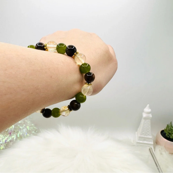 Tiger Eye Stone and Smoky Quartz Mix Beaded Bracelet - Picture 4 of 5